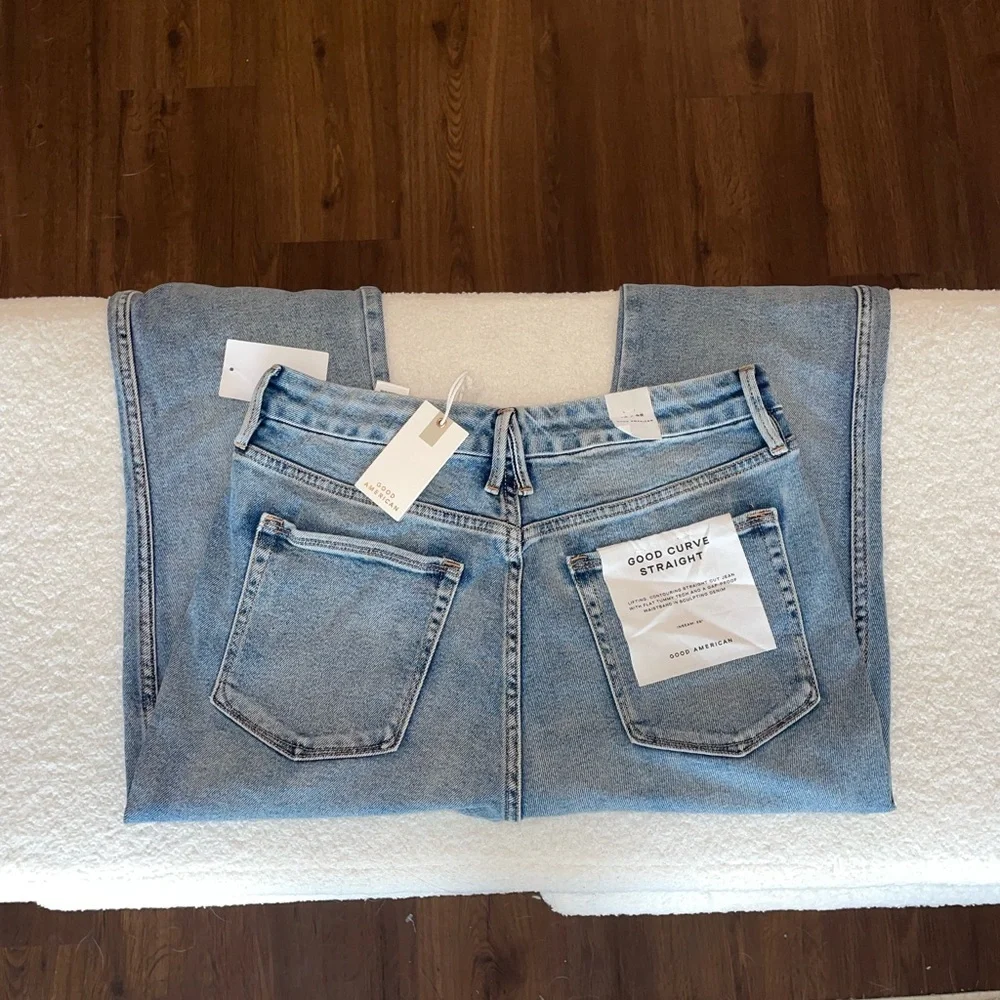 NWT GOOD AMERICAN Womens Super High Rise Good Curve Straight Leg Jeans - Size 14 - Picture 3 of 9